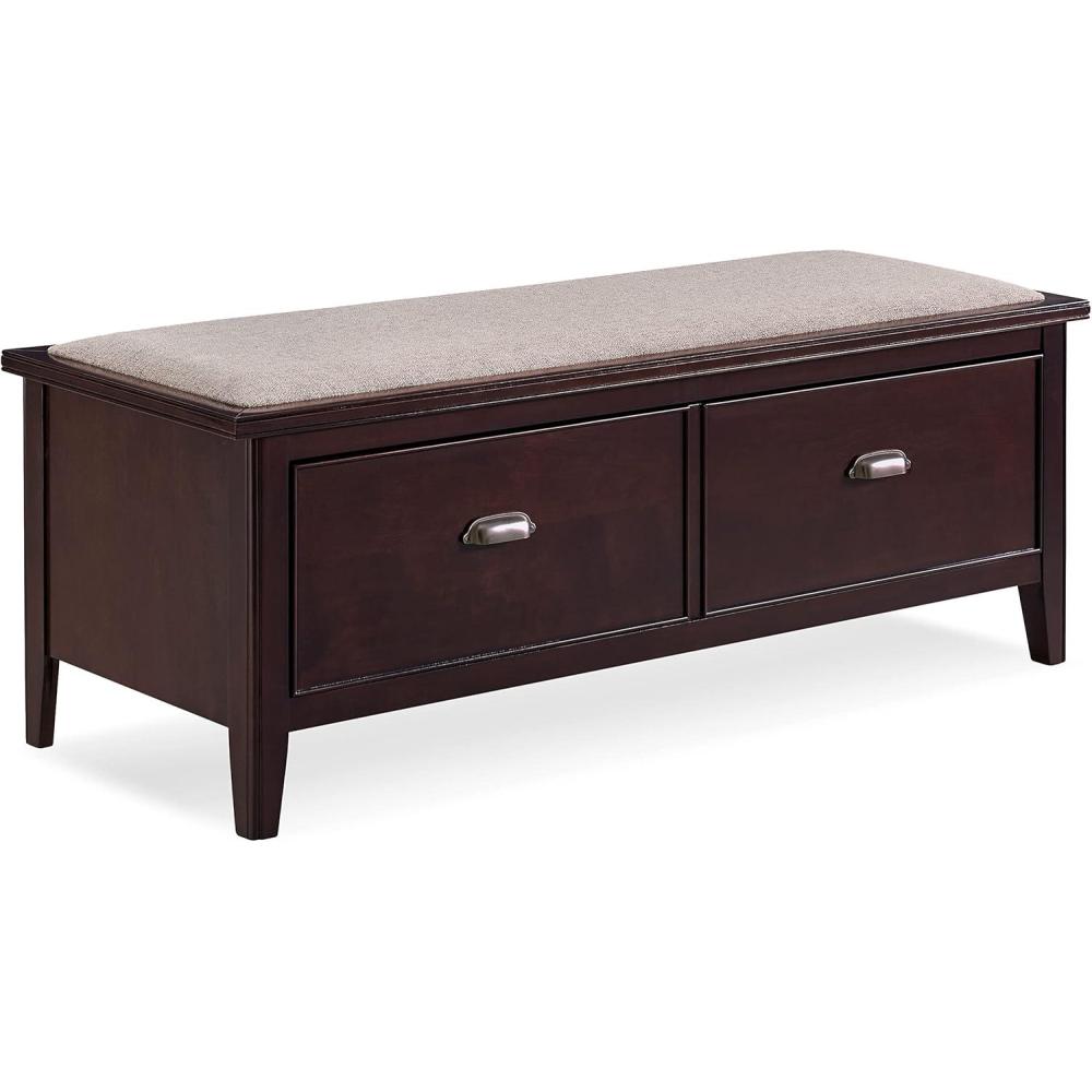 image:imageLeick Home 10523 Laurent Drop Front Entryway Bench with Upholstered Seat Chocolate CherryGreige
