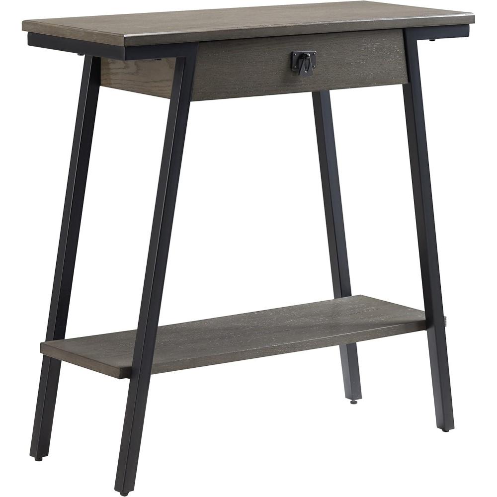 image:imageLeick Home 11233 Ironcraft Rustic Two Drawer Hall Console Sofa Table with Shelf Mission Oak and Black MetalGrey