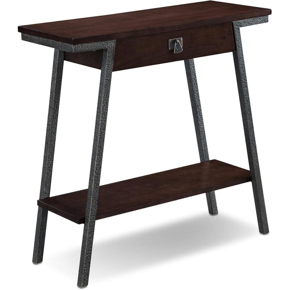 image:imageLeick Home 11233 Ironcraft Rustic Two Drawer Hall Console Sofa Table with Shelf Mission Oak and Black MetalWalnut