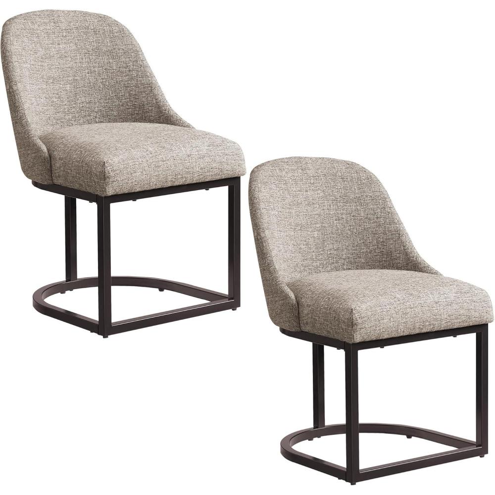 image:imageLeick Home 214536 Barrelback Dining Chair with Metal Base Set of 2 for Dining Room Modern Black Linen Seat and Gold Metal BaseGray Linen