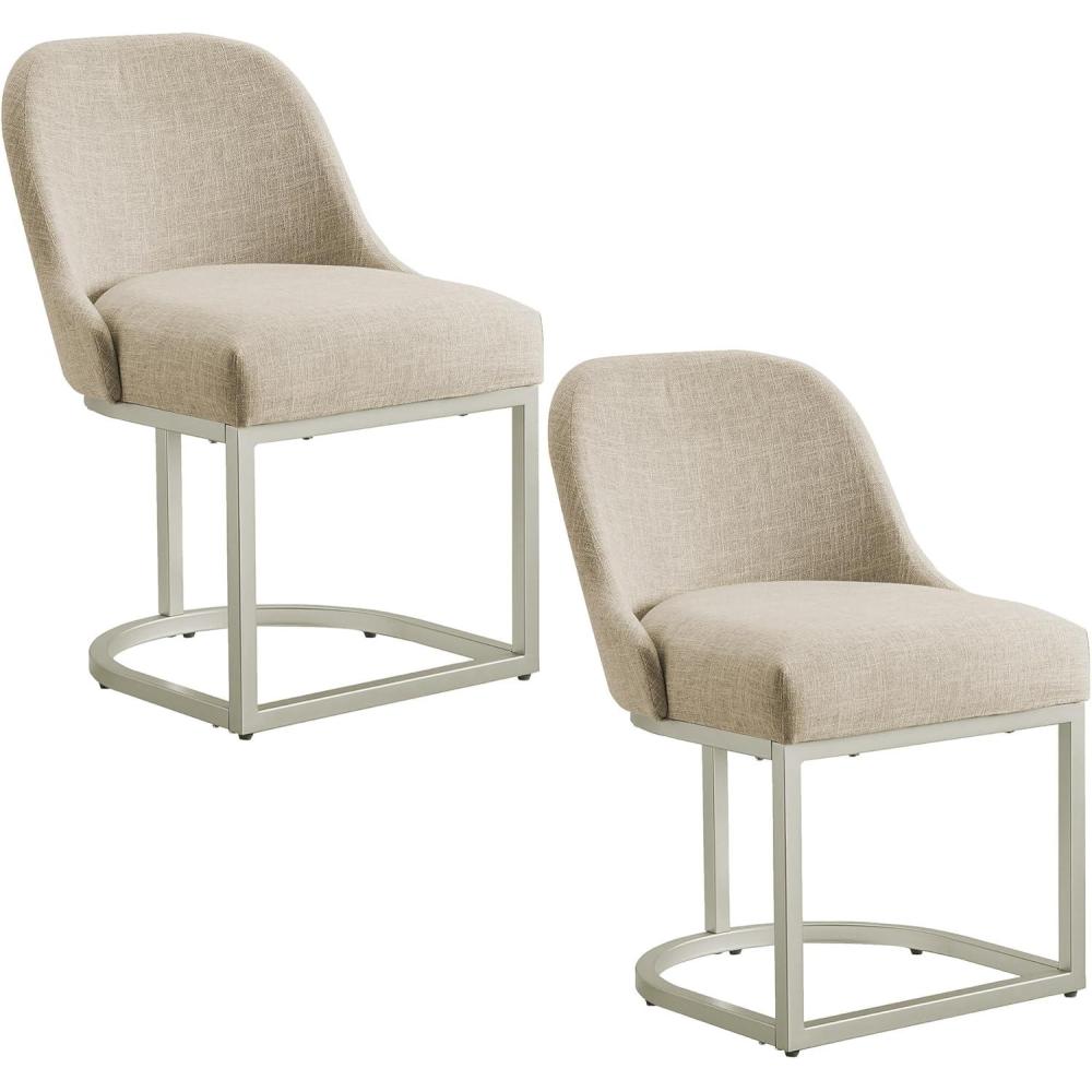 image:imageLeick Home 214536 Barrelback Dining Chair with Metal Base Set of 2 for Dining Room Modern Black Linen Seat and Gold Metal BaseOatmeal Linen