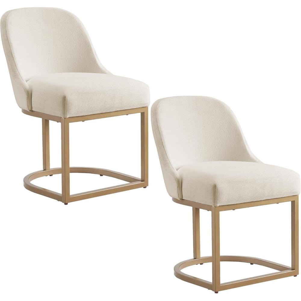 image:imageLeick Home 214536 Barrelback Dining Chair with Metal Base Set of 2 for Dining Room Modern Black Linen Seat and Gold Metal BaseWhite