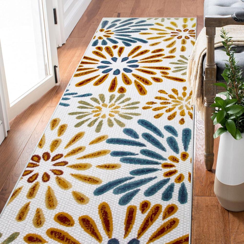 image:imageLeick Home 595371 Beam Runner Flower Indoor Outdoor Area Rug Runner 2x8