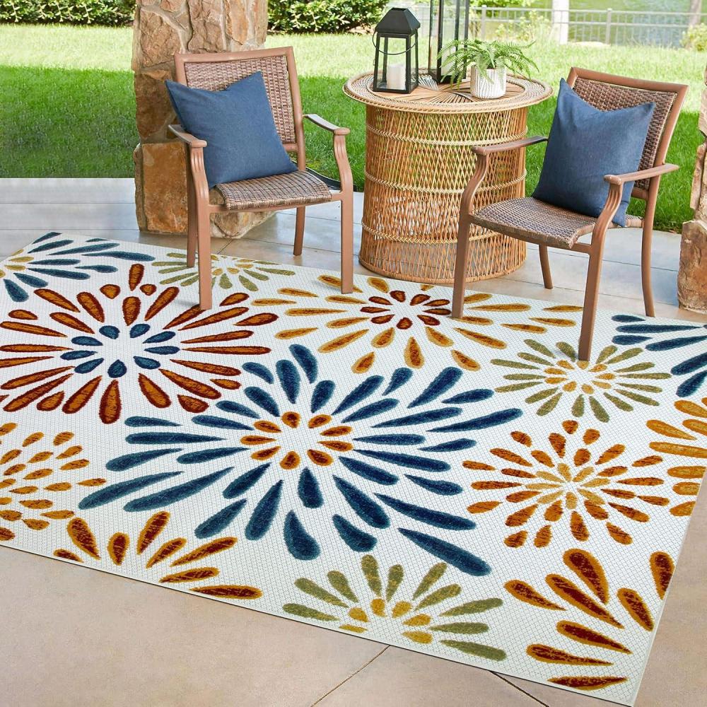 image:imageLeick Home 595405 Beam Flower Indoor Outdoor Area Rug Rectangle 53x7