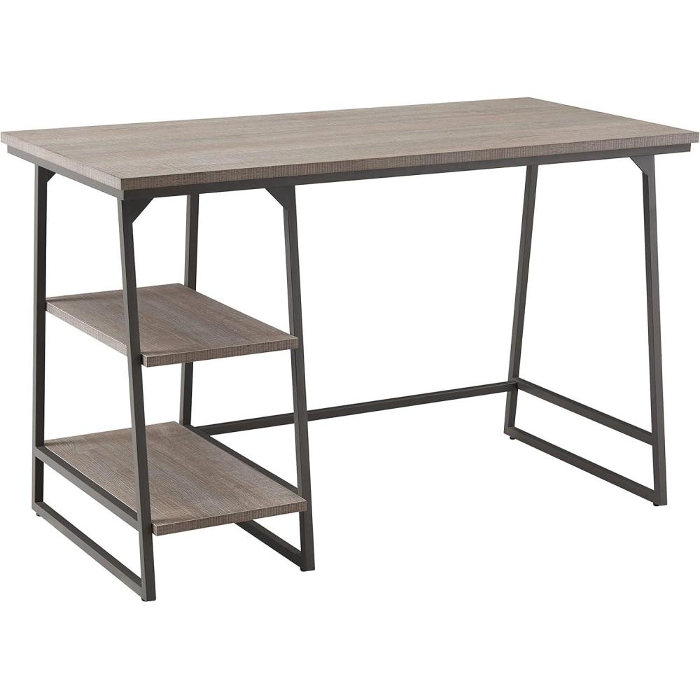 image:imageLeick Home 70003ROBLK Reversible Stepped Tier Shelf Desk Roughsawn OakGunmetal GrayRoughsawn OakGunmetal Gray