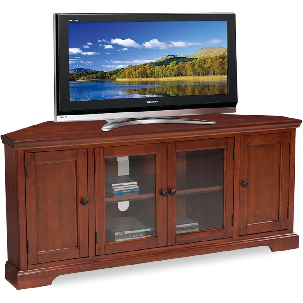 image:imageLeick Home 87386 Corner TV Stand with Enclosed Storage For 60 TVs Westwood Brown CherryBrownbronze