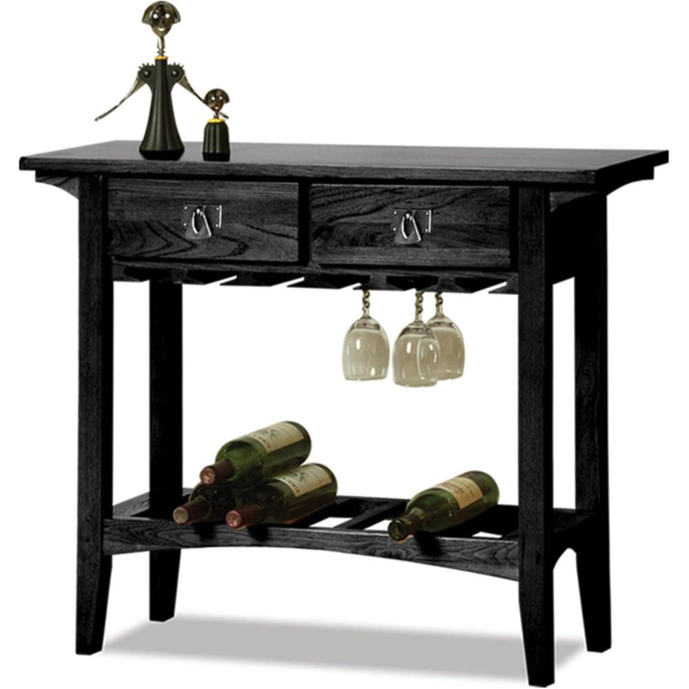 image:imageLeick Home 9061SL Mission Wine Stand with Glass and Bottle Storage Two Drawer for Buffet Dining Room Living Room Kitchen Slate Black FinishBlack