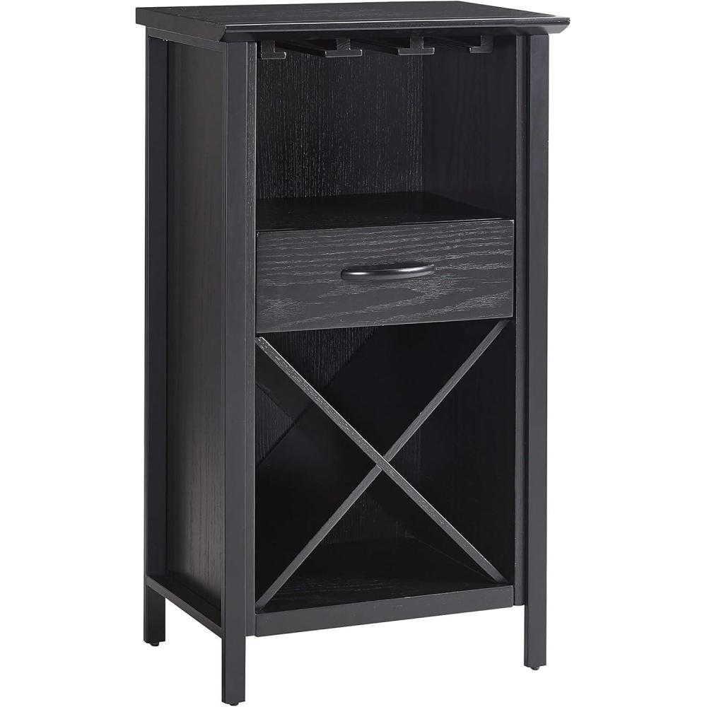 image:imageLeick Home 9061SL Mission Wine Stand with Glass and Bottle Storage Two Drawer for Buffet Dining Room Living Room Kitchen Slate Black FinishBlack Wash