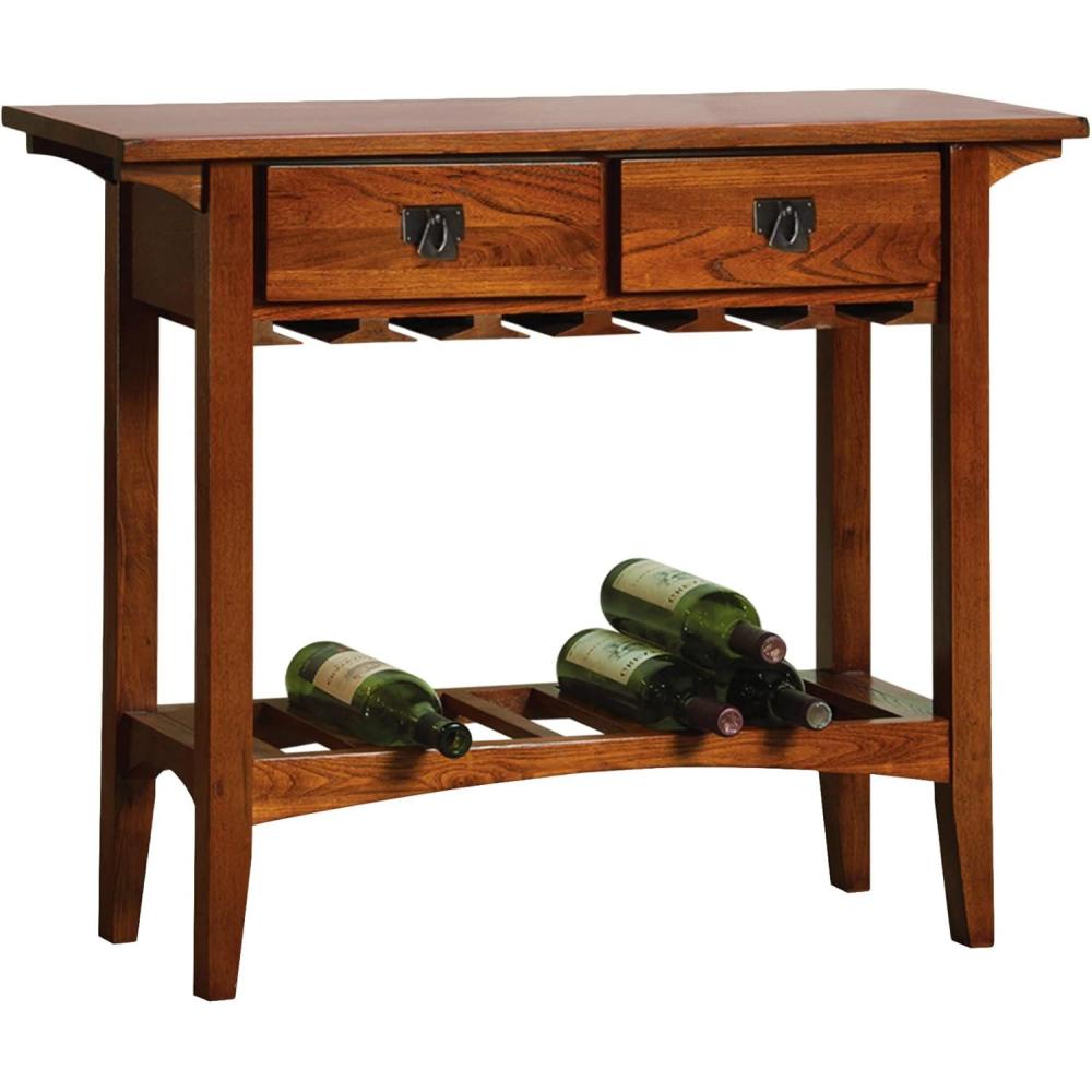 image:imageLeick Home 9061SL Mission Wine Stand with Glass and Bottle Storage Two Drawer for Buffet Dining Room Living Room Kitchen Slate Black FinishRusset