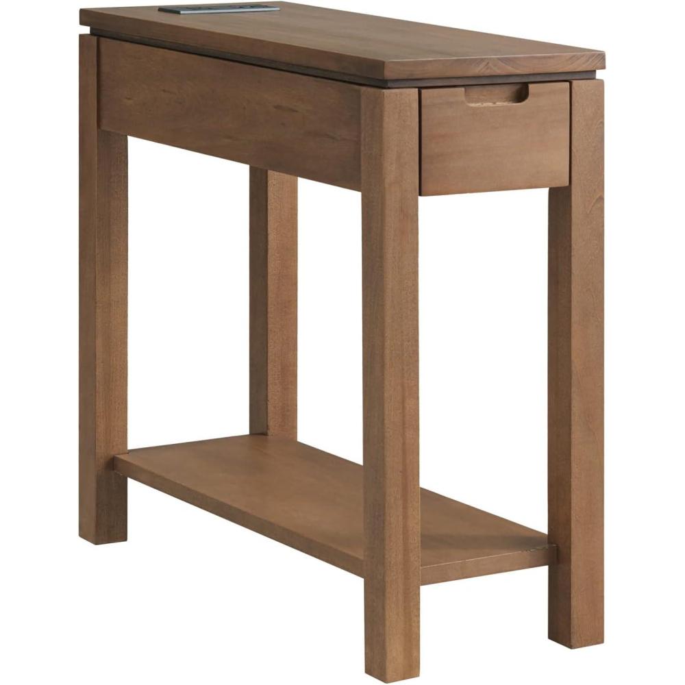 image:imageLeick Home 9080BLK Cade Wood Side Table with USBC Fast Charging Station ACUSB Charger and Drawer BlackAged Barrel