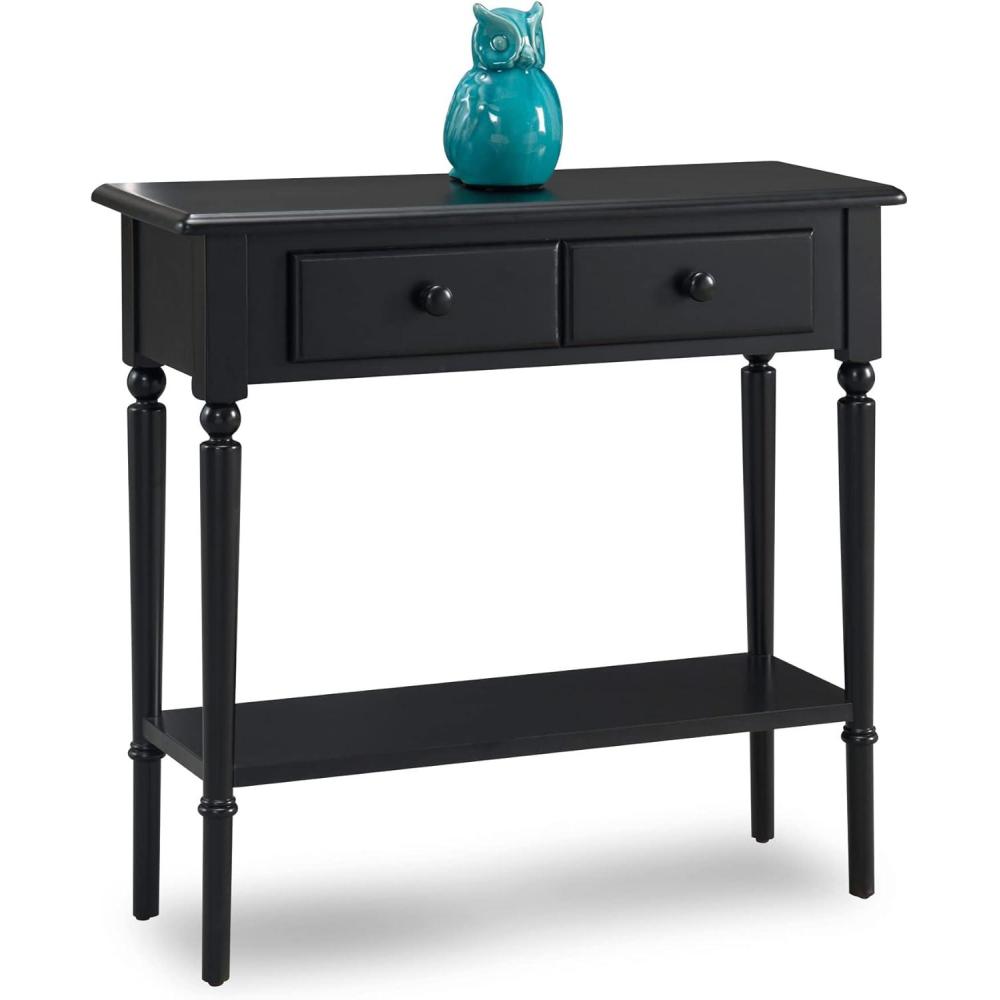 image:imageLeick Home Coastal Console Table Solid Wood 2 Storage Drawers Bottom Display Shelf Narrow Depth EasyAssembly For Living RoomHallway Orchid White 300 in W x 110 in D x 280 in H 2027WTSwan Black