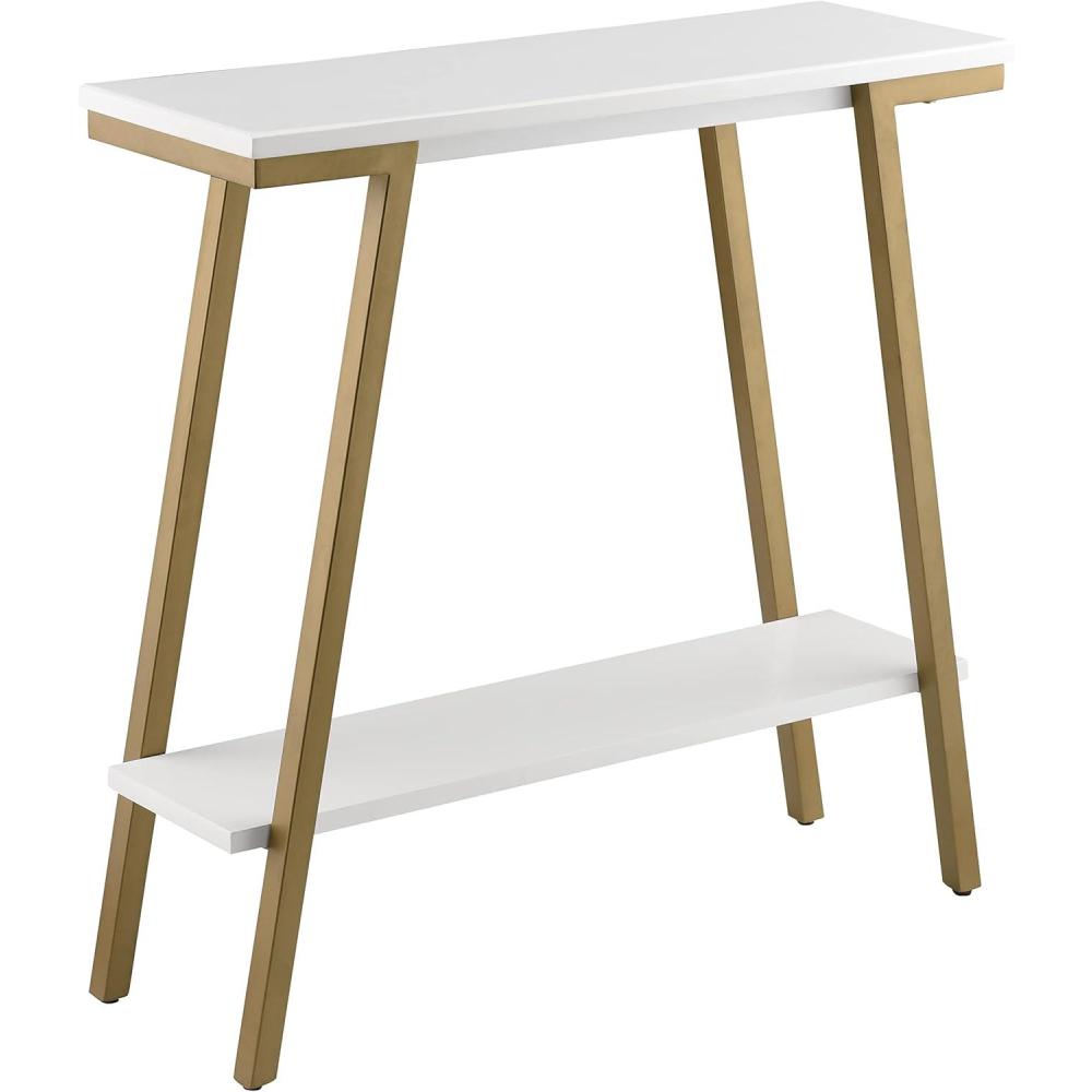 image:imageLeick Home Empiria Console Table Wood with Metal Frame 2 Shelves for Entryways Hallways and Living Rooms White and Gold 11431WTWhite