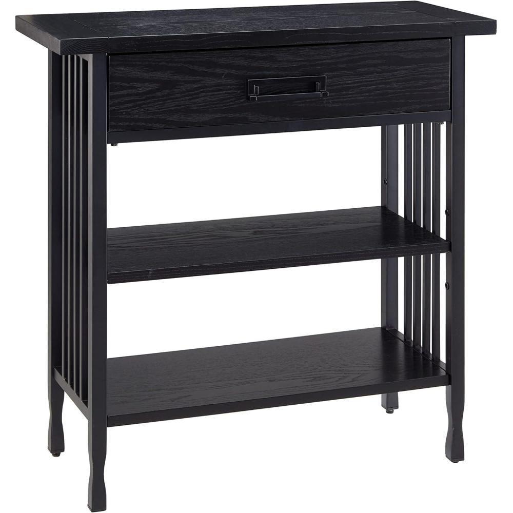 image:imageLeick Home Mission Impeccable Bookshelf Solid Wood 2 Drawers 2 Shelves Slatted Sides Blackened Hardware Easy Assembly Russet Brown 12 in D x 34 in W x 30 in H Item 8261Black Wash  Matte Black