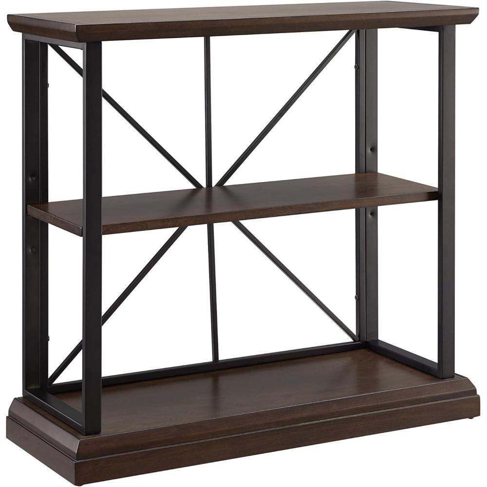 image:imageLeick Home Mission Impeccable Bookshelf Solid Wood 2 Drawers 2 Shelves Slatted Sides Blackened Hardware Easy Assembly Russet Brown 12 in D x 34 in W x 30 in H Item 8261Dark Earth Matte Black
