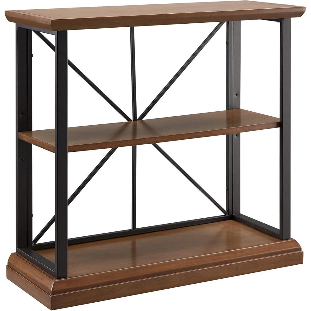 image:imageLeick Home Mission Impeccable Bookshelf Solid Wood 2 Drawers 2 Shelves Slatted Sides Blackened Hardware Easy Assembly Russet Brown 12 in D x 34 in W x 30 in H Item 8261Willow  Gunmetal