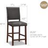 Brax Upholstered Back Counter Height Stools Set of 2, Ebony Faux Leather Seat, Brown Solid Wood Base, Comfortable Modern Bar Stools for Kitchen Counters and Islands – Leick Home, 10086CP/EB