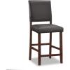 Brax Upholstered Back Counter Height Stools Set of 2, Ebony Faux Leather Seat, Brown Solid Wood Base, Comfortable Modern Bar Stools for Kitchen Counters and Islands – Leick Home, 10086CP/EB