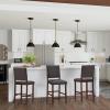 Brax Upholstered Back Counter Height Stools Set of 2, Ebony Faux Leather Seat, Brown Solid Wood Base, Comfortable Modern Bar Stools for Kitchen Counters and Islands – Leick Home, 10086CP/EB