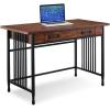Ironcraft Rustic Writing Computer Desk with Drop Front Keyboard Drawer, Solid Wood Home Office Desk, Mission Oak and Black – Leick Home, 11200(22x 46x 30)
