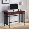 Ironcraft Rustic Writing Computer Desk with Drop Front Keyboard Drawer, Solid Wood Home Office Desk, Mission Oak and Black – Leick Home, 11200(22x 46x 30)