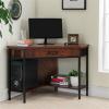Ironcraft Rustic Writing Computer Desk with Drop Front Keyboard Drawer, Solid Wood Home Office Desk, Mission Oak and Black – Leick Home, 11200(FURNITURE)