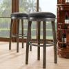Leick Graystone Wood Cask Stave Bar Stool w/Black Faux Leather Seat, Set of 2, Height