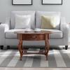 Leick Home 10034-BR One Drawer Round Coffee Table with Shelf, Brown Cherry
