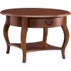 Leick Home 10034-BR One Drawer Round Coffee Table with Shelf, Brown Cherry