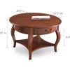 Leick Home 10034-BR One Drawer Round Coffee Table with Shelf, Brown Cherry