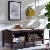 Leick Home 10523 Laurent Drop Front Entryway Bench with Upholstered Seat, Chocolate Cherry/Greige