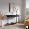 Leick Home 11233 Ironcraft Rustic Two Drawer Hall Console Sofa Table with Shelf, Mission Oak and Black Metal(Black Wash)