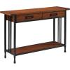 Leick Home 11233 Ironcraft Rustic Two Drawer Hall Console Sofa Table with Shelf, Mission Oak and Black Metal(Mission Oak)