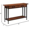Leick Home 11233 Ironcraft Rustic Two Drawer Hall Console Sofa Table with Shelf, Mission Oak and Black Metal(Mission Oak)