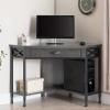 Leick Home 23430 Chisel & Forge Corner Computer Writing Desk with Drop Front Keyboard Drawer, Smoke Gray and Matte Black
