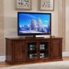 Leick Home 87350 Three Door TV Stand with Cabinet Storage for 55″ TV’s, Westwood Brown Cherry(Burnished Oak / Black)