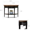 Leick Home 9036-MED/SL One Drawer Demilune Hall Console with Shelf, Medium Oak and Slate Black(Black;brownbronze)