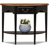 Leick Home 9036-MED/SL One Drawer Demilune Hall Console with Shelf, Medium Oak and Slate Black(Black;brownbronze)