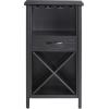 Leick Home 9061-SL Mission Wine Stand with Glass and Bottle Storage, Two Drawer, for Buffet, Dining Room, Living Room, Kitchen, Slate Black Finish(Black Wash)