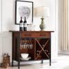 Leick Home 9061-SL Mission Wine Stand with Glass and Bottle Storage, Two Drawer, for Buffet, Dining Room, Living Room, Kitchen, Slate Black Finish(Mission Oak)