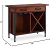Leick Home 9061-SL Mission Wine Stand with Glass and Bottle Storage, Two Drawer, for Buffet, Dining Room, Living Room, Kitchen, Slate Black Finish(Mission Oak)