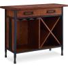 Leick Home 9061-SL Mission Wine Stand with Glass and Bottle Storage, Two Drawer, for Buffet, Dining Room, Living Room, Kitchen, Slate Black Finish(Mission Oak)