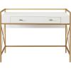 Leick Home 9240-WTGL Claudette Mixed Metal and Wood Flat Wall Computer Office Writing Desk with Drop Front Keyboard Drawer, White/Satin Gold