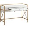 Leick Home 9240-WTGL Claudette Mixed Metal and Wood Flat Wall Computer Office Writing Desk with Drop Front Keyboard Drawer, White/Satin Gold