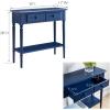 Leick Home Coastal Console Table, Solid Wood, 2 Storage Drawers, Bottom Display Shelf, Narrow Depth, Easy-Assembly, For Living Room/Hallway, Orchid White, 30.0 in. W x 11.0 in. D x 28.0 in. H, 2027-WT(Navy)