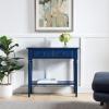 Leick Home Coastal Console Table, Solid Wood, 2 Storage Drawers, Bottom Display Shelf, Narrow Depth, Easy-Assembly, For Living Room/Hallway, Orchid White, 30.0 in. W x 11.0 in. D x 28.0 in. H, 2027-WT(Navy)