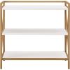Leick Home Mission Impeccable Bookshelf, Solid Wood, 2 Drawers, 2 Shelves, Slatted Sides, Blackened Hardware, Easy Assembly, Russet Brown, 12 in D x 34 in W x 30 in H, Item 8261(White / Gold)