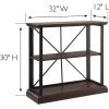 Leick Home Mission Impeccable Bookshelf, Solid Wood, 2 Drawers, 2 Shelves, Slatted Sides, Blackened Hardware, Easy Assembly, Russet Brown, 12 in D x 34 in W x 30 in H, Item 8261(Dark Earth / Matte Black)