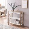 Leick Home Mission Impeccable Bookshelf, Solid Wood, 2 Drawers, 2 Shelves, Slatted Sides, Blackened Hardware, Easy Assembly, Russet Brown, 12 in D x 34 in W x 30 in H, Item 8261(White / Gold)