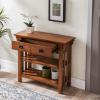 Leick Home Mission Impeccable Bookshelf, Solid Wood, 2 Drawers, 2 Shelves, Slatted Sides, Blackened Hardware, Easy Assembly, Russet Brown, 12 in D x 34 in W x 30 in H, Item 8261(Medium Oak / Blackened)
