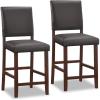 Brax Upholstered Back Counter Height Stools Set of 2, Ebony Faux Leather Seat, Brown Solid Wood Base, Comfortable Modern Bar Stools for Kitchen Counters and Islands – Leick Home, 10086CP/EB